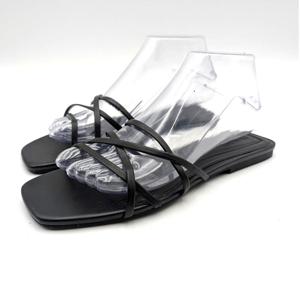Open Edit Korva Slip-On Slide Sandal Open Toe Women's Black Size US8M EU38.5